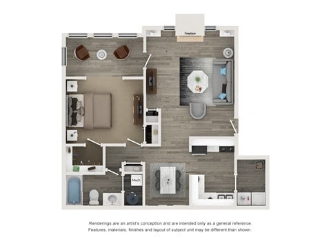 Floor plan for 1 bed, 1 bath, 900 sqft